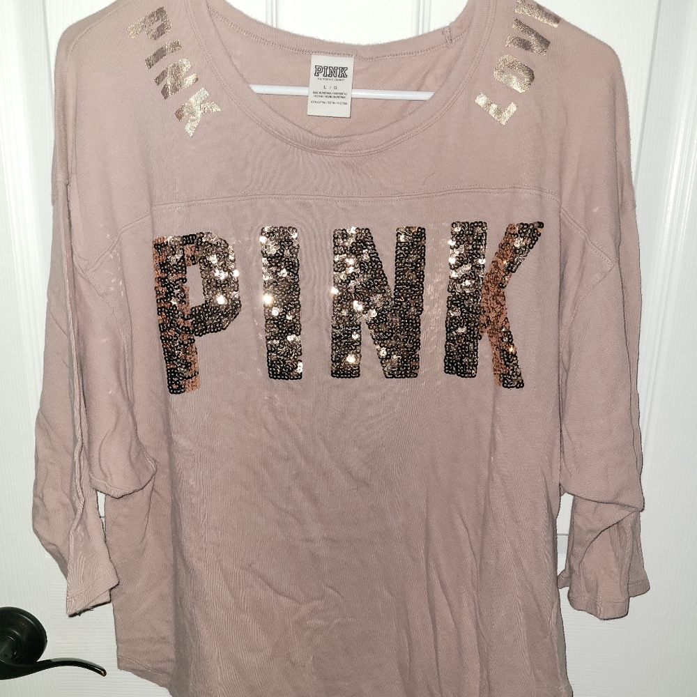 PINK Gold Bling Sequin sweater top